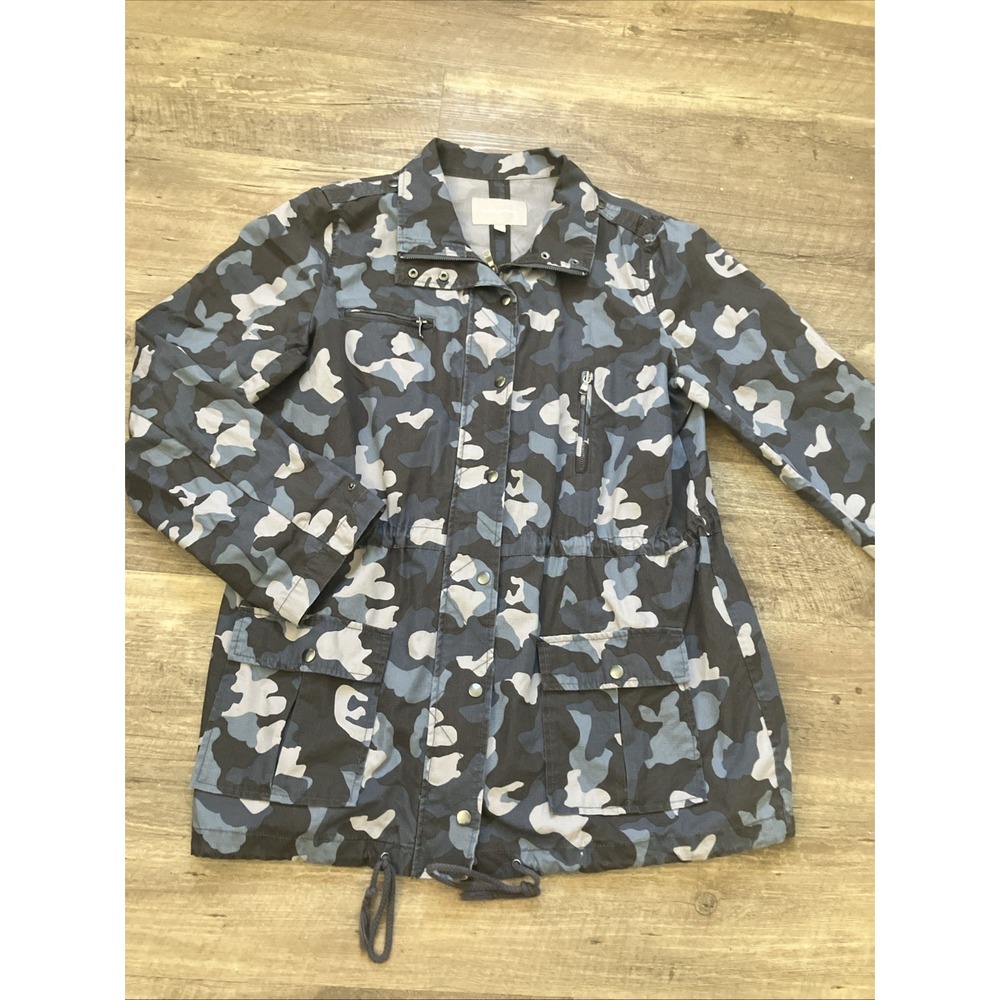 Banana Republic Jacket Womens XL Blue Camo Full Zip Roll Sleeve Coat Outdoor